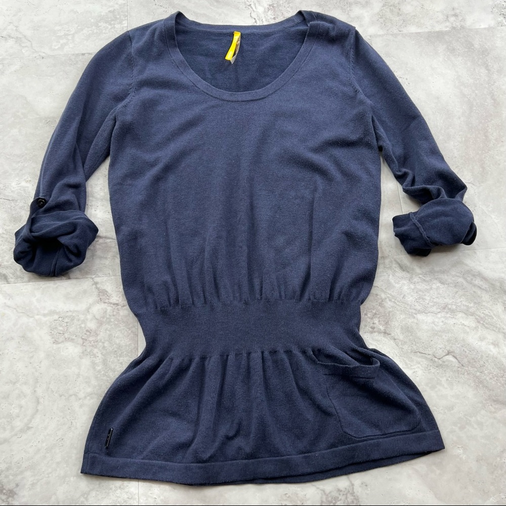 Lole 3/4 Sleeve Blue Sweater Top Drop Waist Size Medium M‎